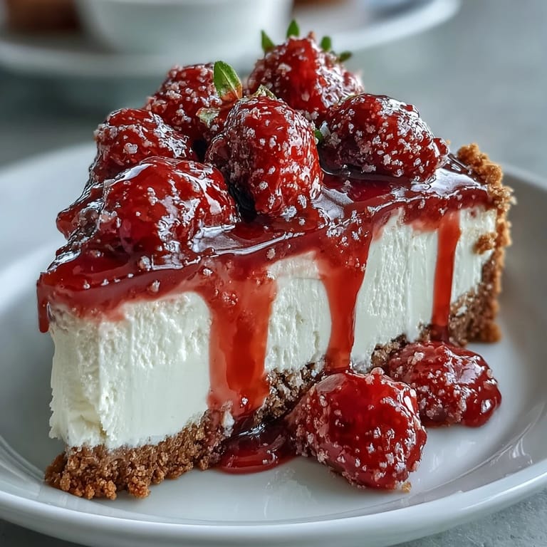 No-bake strawberry cheesecake with smooth cream cheese filling, crisp graham base, and vibrant strawberry topping—perfect for summer gatherings.