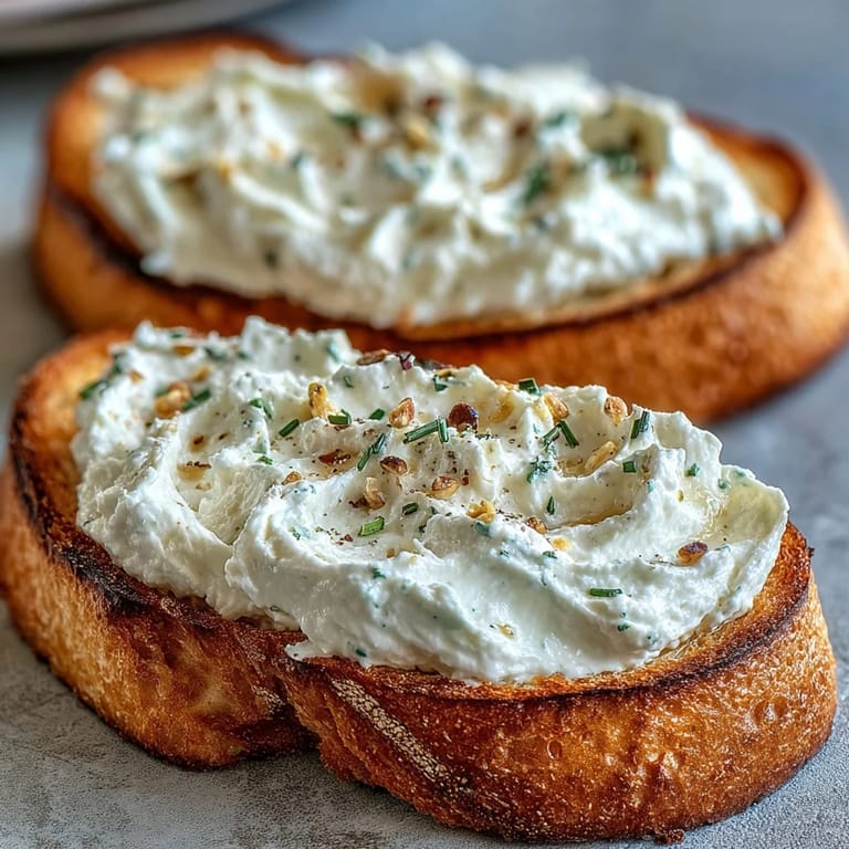 Elegant appetizer of toasted bread topped with smooth ricotta, crunchy nuts, and a touch of lemon zest.