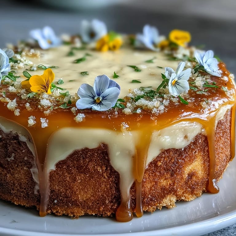 Zesty lemon cake topped with silky cream cheese frosting and fresh edible flowers for a festive touch.