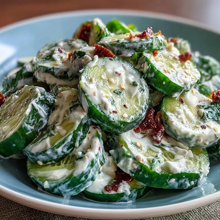 Refreshing viral cucumber salad with cream cheese dressing and savory everything bagel topping.