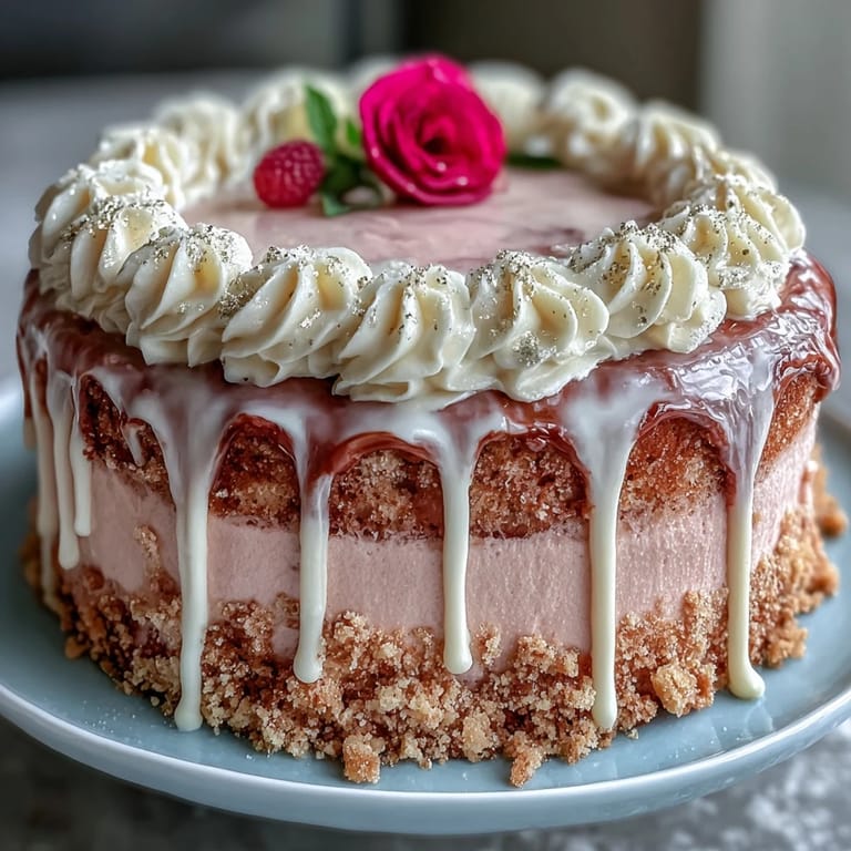 Beautiful blush Rosé Velvet Cake with a shimmering gold drip, perfect for celebrations.