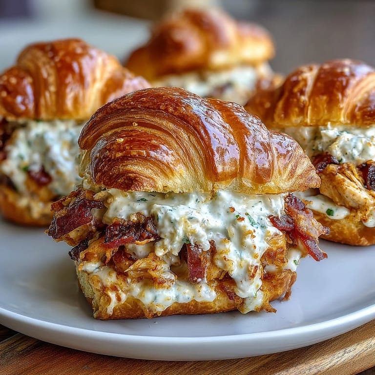 Fluffy croissant sliders piled high with chicken, bacon, and creamy ranch dressing.