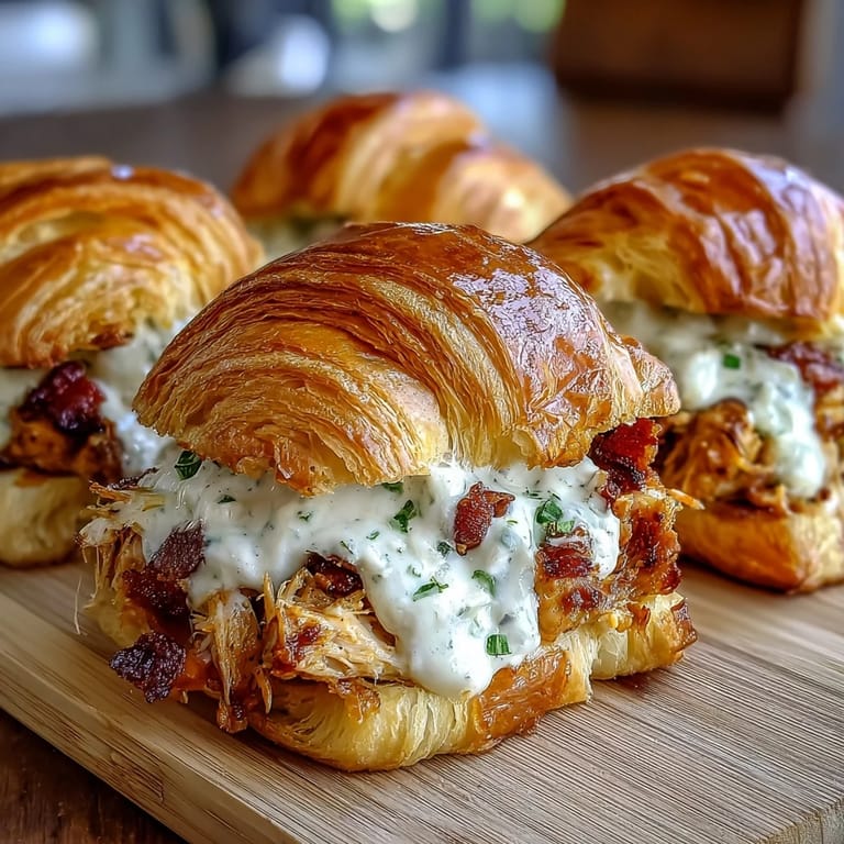 Appetizer-ready chicken bacon ranch croissant sliders baking to a perfect golden crisp.