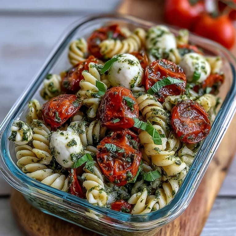 Taste the Italian-inspired flavors of this colorful Tomato Mozzarella Pesto Pasta.