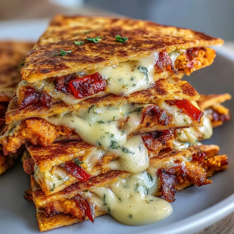 Crispy, cheesy sweet potato quesadilla triangles, perfect served with salsa and sour cream.