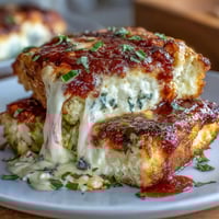 A golden, bubbling pizza-style cottage cheese bake with layers of creamy cheese and rich tomato sauce.