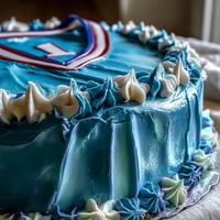 A festive graduation cake shaped like a sports jersey, decorated with vibrant team colors and a personalized name for a memorable celebration.
