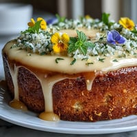 Elegant lemon cake with cream cheese frosting and edible flowers for a baby shower celebration.