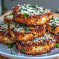Golden Parmesan Crusted Orzo Cakes, perfectly pan-fried to a crispy, savory delight.