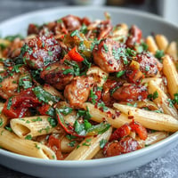 Spicy Sausage Pasta with Peppers loaded with tender peppers and rich Parmesan.