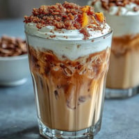 Peach Cobbler Cold Foam Chai, a creamy, peachy iced chai treat.